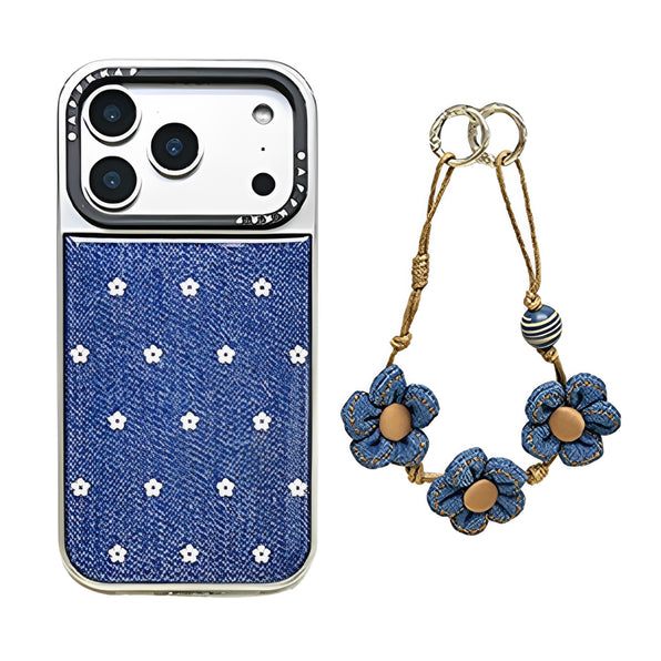iPhone Case Navy Floral Electroplated Chain