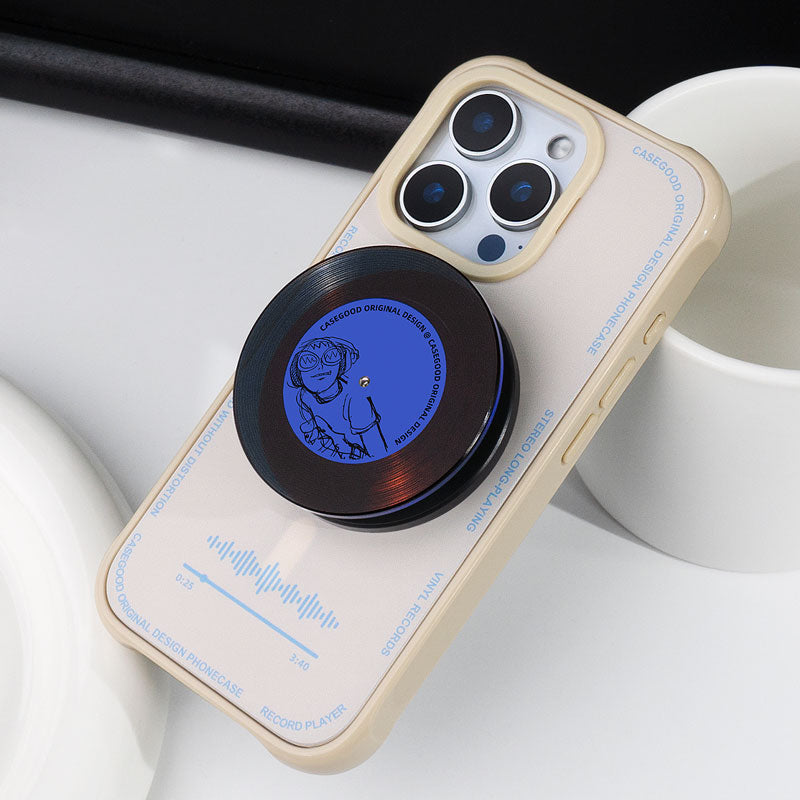 レトロストリート回転レコード伸縮式マグネットスマホスタンド