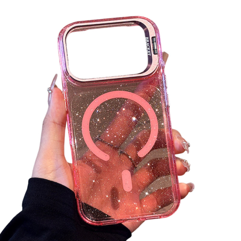 ピンクのグリッター メタルスタンド iPhoneケース