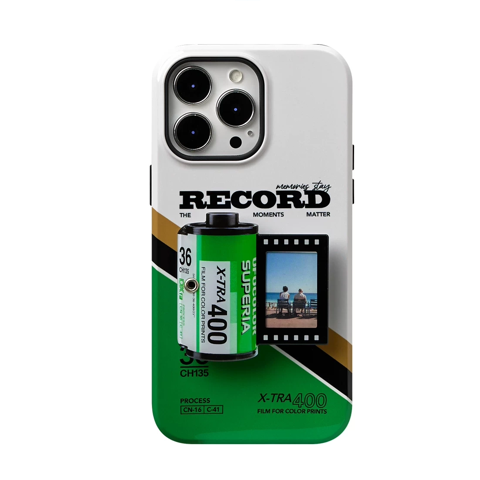 フィルム風フォトフレーム型グリップ付き写真差し替え可能スマホケース