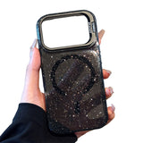 ブラックのグリッター メタルスタンド iPhoneケース
