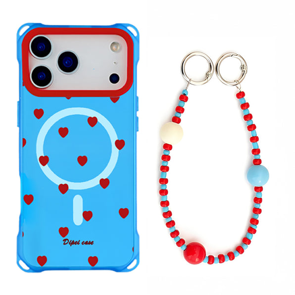 iPhone Clear Case, MagSafe Compatible, Heart Pattern, Shoulder Strap, Cute
