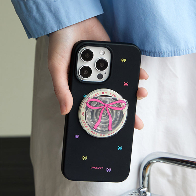 スイートなリボンモチーフ生分解性素材マグネット式スマホケース