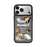 【MagSafe非対応】iPhone ケース クリアブラック スモーク × カフェケーキ柄 コーヒー食べ物デザイン iPhone 17/16/15/14/13 全15機種対応 おしゃれ