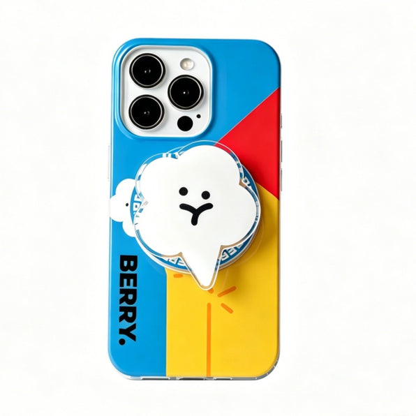 【iPhone 18 Pro Max・18 Pro対応】【カラーブロック × 雲グリップ】iPhoneケース IMD加工 MagSafe対応ケース単品/スタンドセット