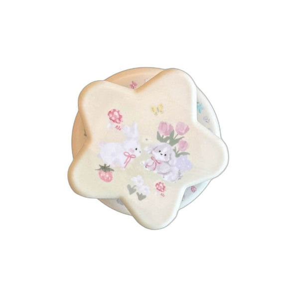 MagSafe対応 花柄うさぎ スマホグリップ スタンド メイン(白底)