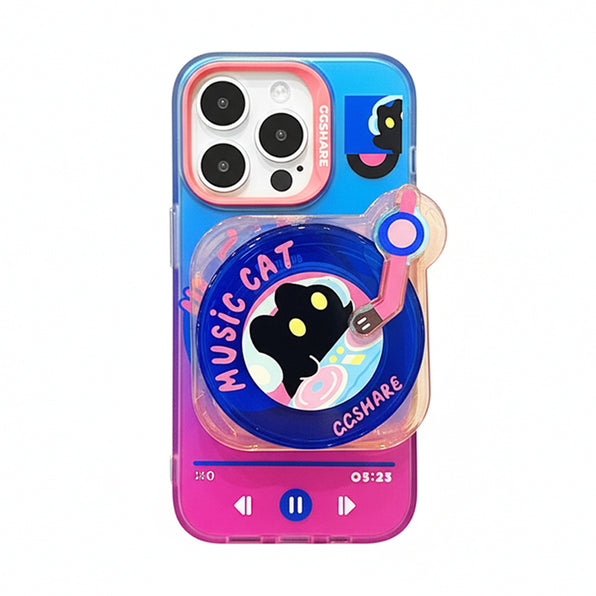 DJ Cat Design iPhone Case with 360° Rotating Stand - Stylish Smartphone Case