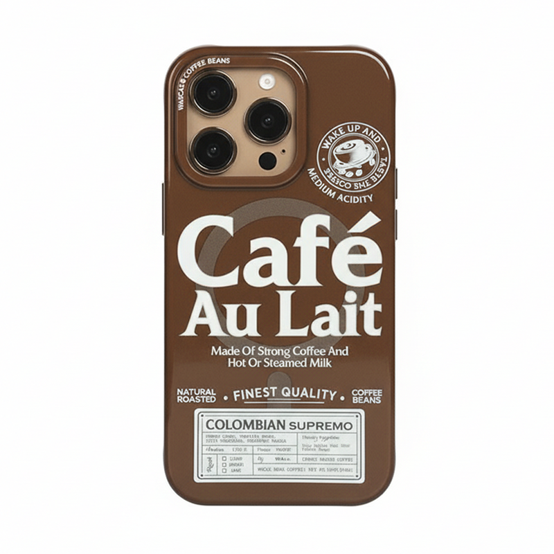レトロ個性派コーヒーテーマブラウンマグネット式スマホケース