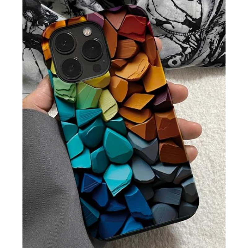 幾何学アート柄 iPhoneケース カラフルストーン 元の装着イメージ