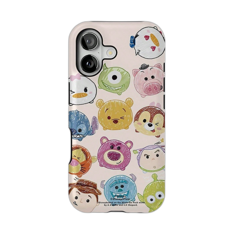 カラフルフェイスとモンスター柄 iPhoneケース フェイス(アイボリー) 白背景の装着イメージ