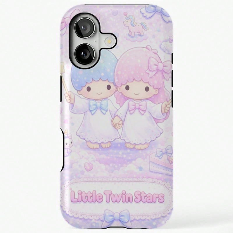 童話風の城とパステルイラスト柄 iPhoneケース ツインイラスト(ラベンダー) 装着イメージ