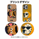 ドッグ&フェイス柄 iPhoneケース 2柄のプリント全体と部分拡大イメージ