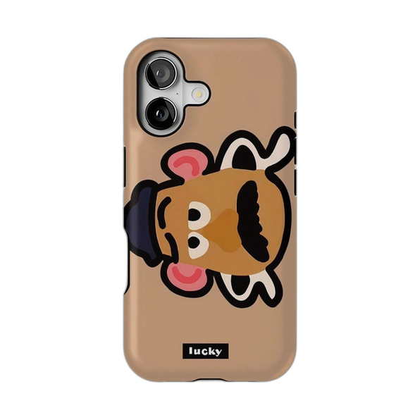 ドッグ&フェイス柄 iPhoneケース フェイス(キャメル) 白背景の装着イメージ