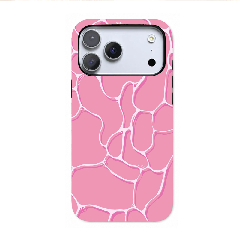水面風ウェーブ柄 iPhoneケース ピンク 装着イメージ