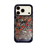 レトロなコラージュ柄 iPhoneケース タトゥーアート(ネイビー) 白背景の装着イメージ