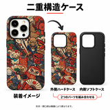 レトロなコラージュ柄 iPhoneケースの二重構造 外側ハードケースと内側ソフトケースの組み合わせイメージ