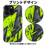 ライムイエローの稲妻柄 iPhoneケースの配色とプリント柄の拡大図