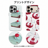 ケーキとリボンチェリー柄 iPhoneケースの配色とプリント柄の拡大図