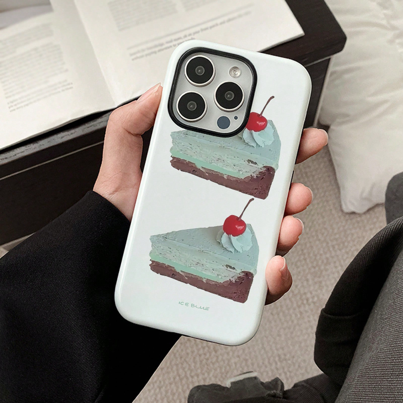 ケーキとリボンチェリー柄 iPhoneケース ケーキ(ミント) 装着イメージ