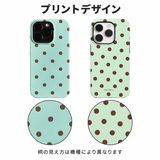 ミントカラーのブラウンドット柄 iPhoneケースの配色とプリント柄の拡大図