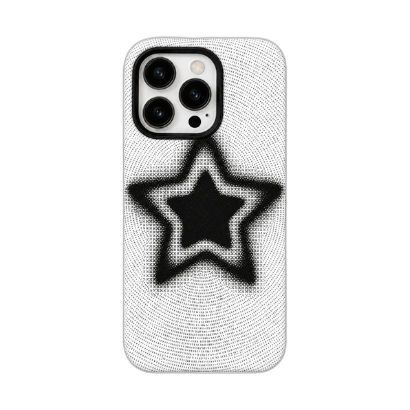 星柄プリント iPhoneケース ブラックスター(ホワイト) 白背景の装着イメージ