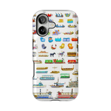 乗り物イラスト柄 iPhoneケース 乗り物(ホワイト) 白背景の装着イメージ