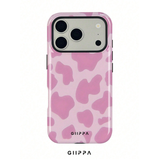 アニマル風の不規則な斑点柄 iPhoneケース スポット(ピンク) 装着イメージ