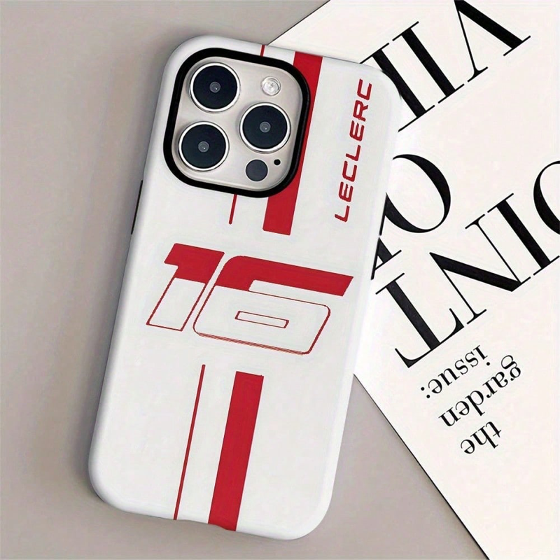 ナンバー16とレッドライン iPhoneケース ホワイト・レッド 装着イメージ