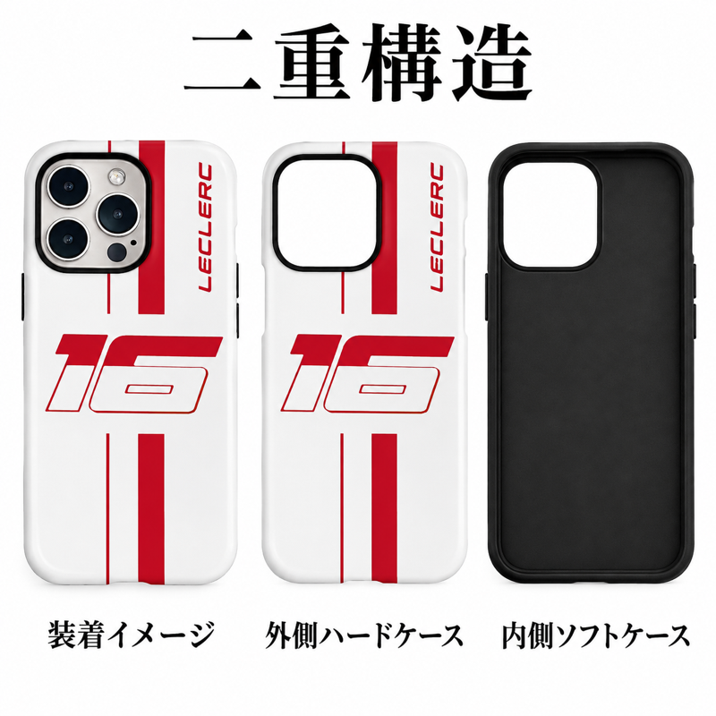 ナンバー16とレッドライン iPhoneケースの二重構造 外側ハードケースと内側ソフトケースの組み合わせイメージ
