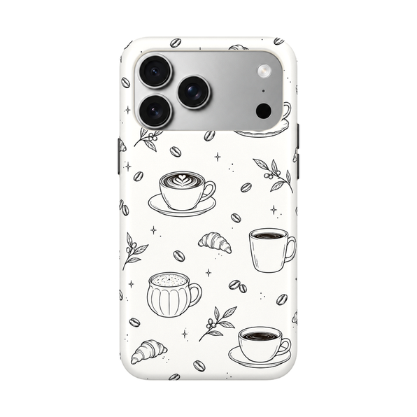 コーヒーラインアート iPhoneケース 正視白背景 装着イメージ