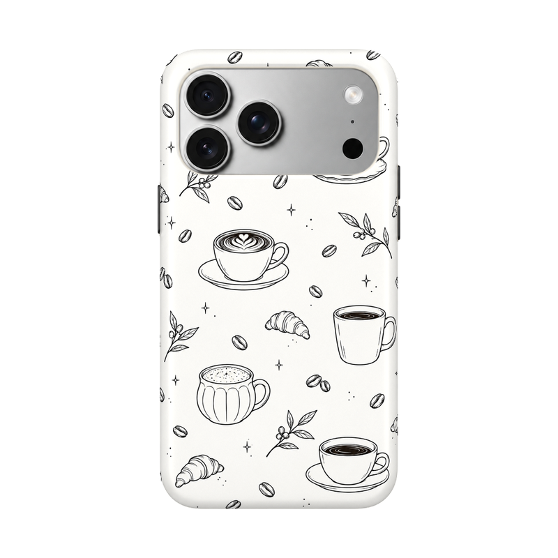 コーヒーラインアート iPhoneケース 正視白背景 装着イメージ