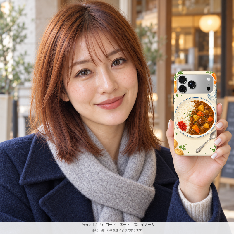 カレーライス iPhone 17 Proを手に持つモデル 装着イメージ