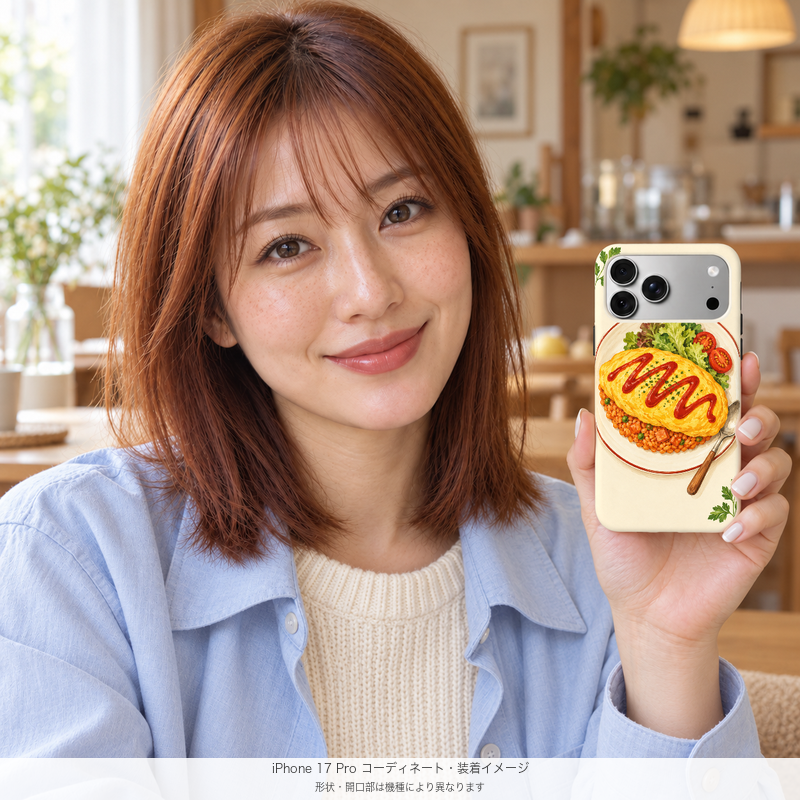 オムライス iPhone 17 Proを手に持つモデル 装着イメージ