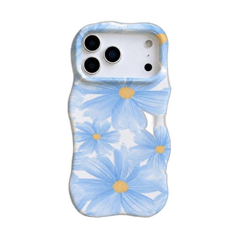 花柄 iPhoneケース 韓国 油絵風 波型 メイン(白底)