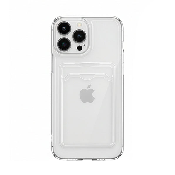 Shock-resistant, card-holding, full-coverage TPU clear smartphone case with camera protection