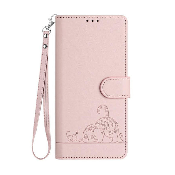 Cute Cat Motif Wallet & Strap & Stand Function Notebook Type Smartphone Case