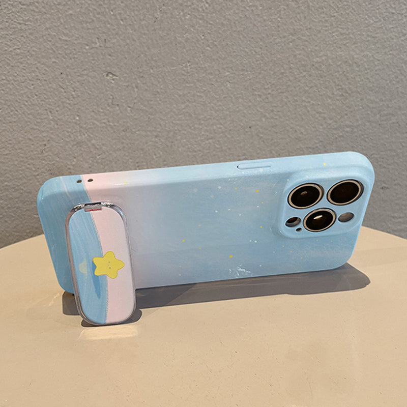 シンプル星空デザイン星モチーフミラースタンド付きスマホケース