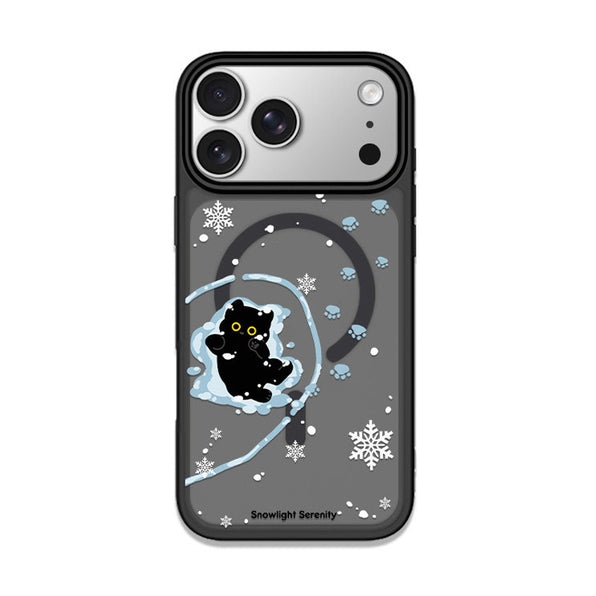 玩雪貓咪設計透明MagSafe兼容iPhone手機殼磁吸式手機殼