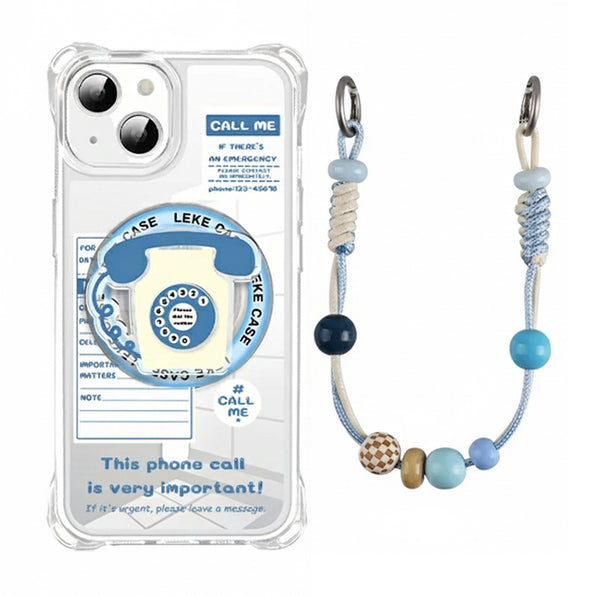 Retro Telephone Motif Strap & Stand Magnetic Smartphone Case