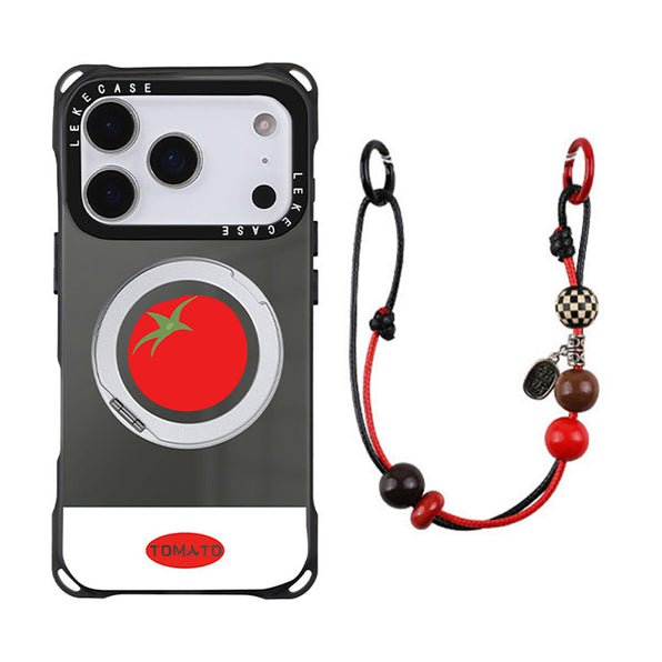 Tomato Design Rotatable Ring Stand Integrated Phone Case with Strap Hole