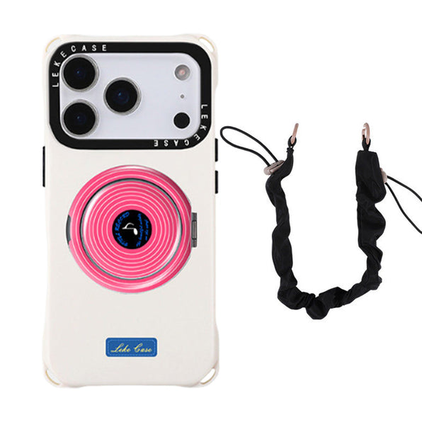Stylish Music Record Motif 360° Rotating Ring Stand Integrated Smartphone Case