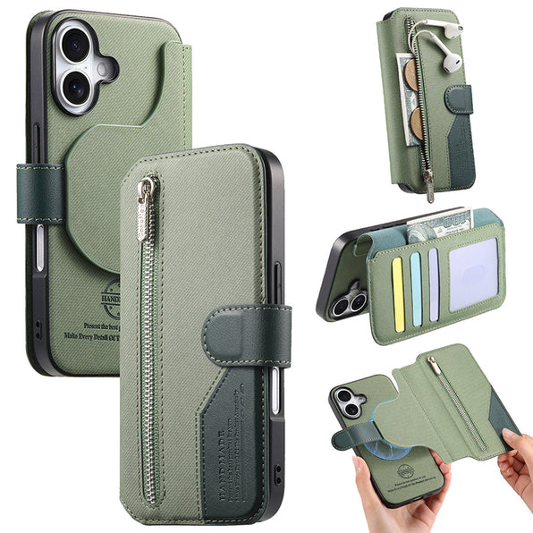 Fabric-style wallet, removable, MagSafe-compatible, folio smartphone case