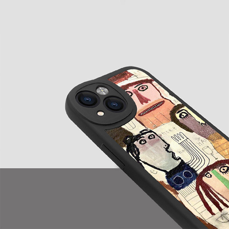 抽象ユニーク人物アート柄PUレザー風スマホケース