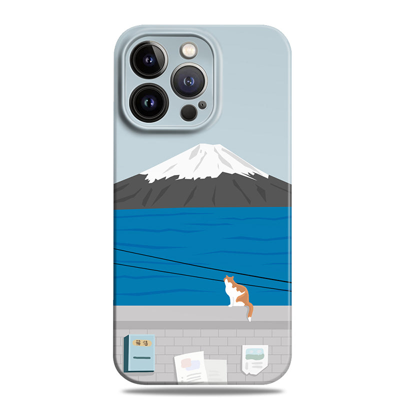 「富士山シリーズ」シンプル日系ナチュラル風可愛い猫×富士山モチーフスマホケース