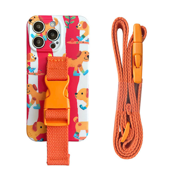 Cute dog pattern adjustable wrist strap stand integrated smartphone case
