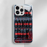 ボトル冷蔵庫風 リアル写真 iPhone ケース シルバー 白系 フルカバー カメラ保護 耐衝撃 おもしろ インパクト 強化ガラス TPC 装着展示 全23機種対応
