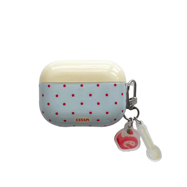 Sweet Polka Dot Strawberry Cake Charm Silicone AirPods Case