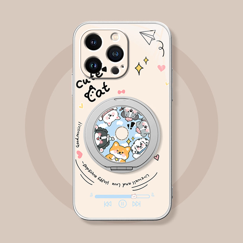 音楽ペットモチーフ回転マグネットスタンド付きマットスマホケース