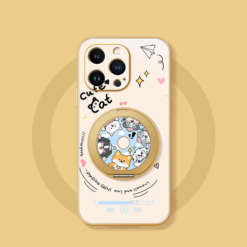 音楽ペットモチーフ回転マグネットスタンド付きマットスマホケース