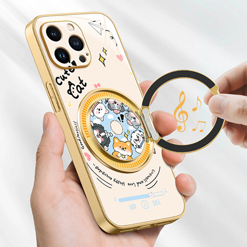 音楽ペットモチーフ回転マグネットスタンド付きマットスマホケース
